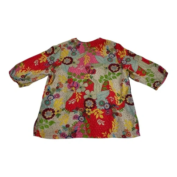 VINTAGE Korean Floral Patchwork Silk Blouse | M | Multicolor | Eclectic Boho - Picture 9 of 13